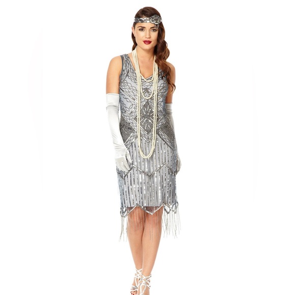 Isobel Ice Blue Grey Vintage 20s inspired Great Gatsby Flapper Dress Petite sz 6 - Picture 2 of 4